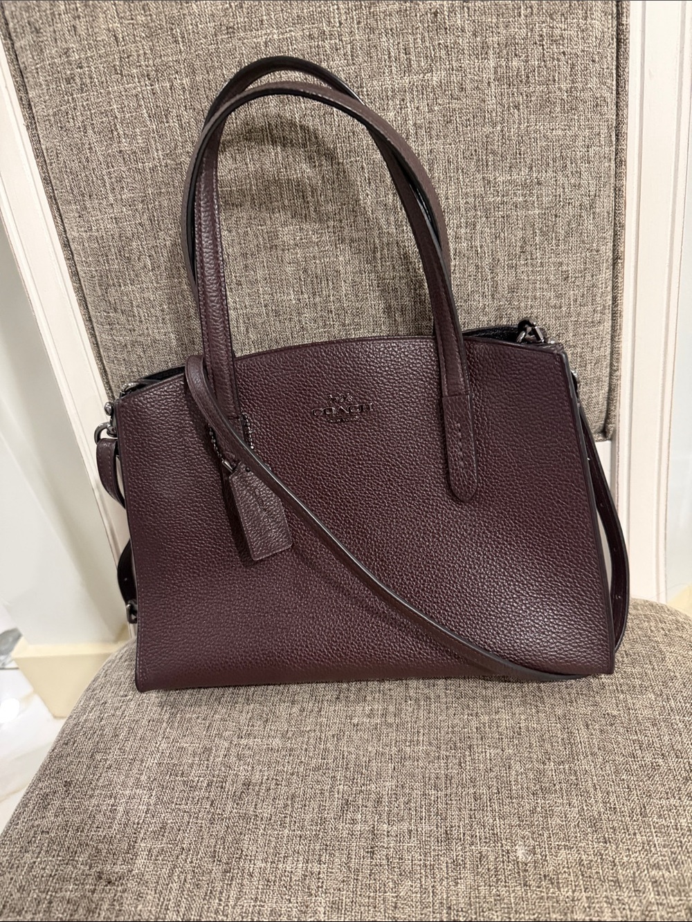 Coach Pebbled Leather Satchel in Plum